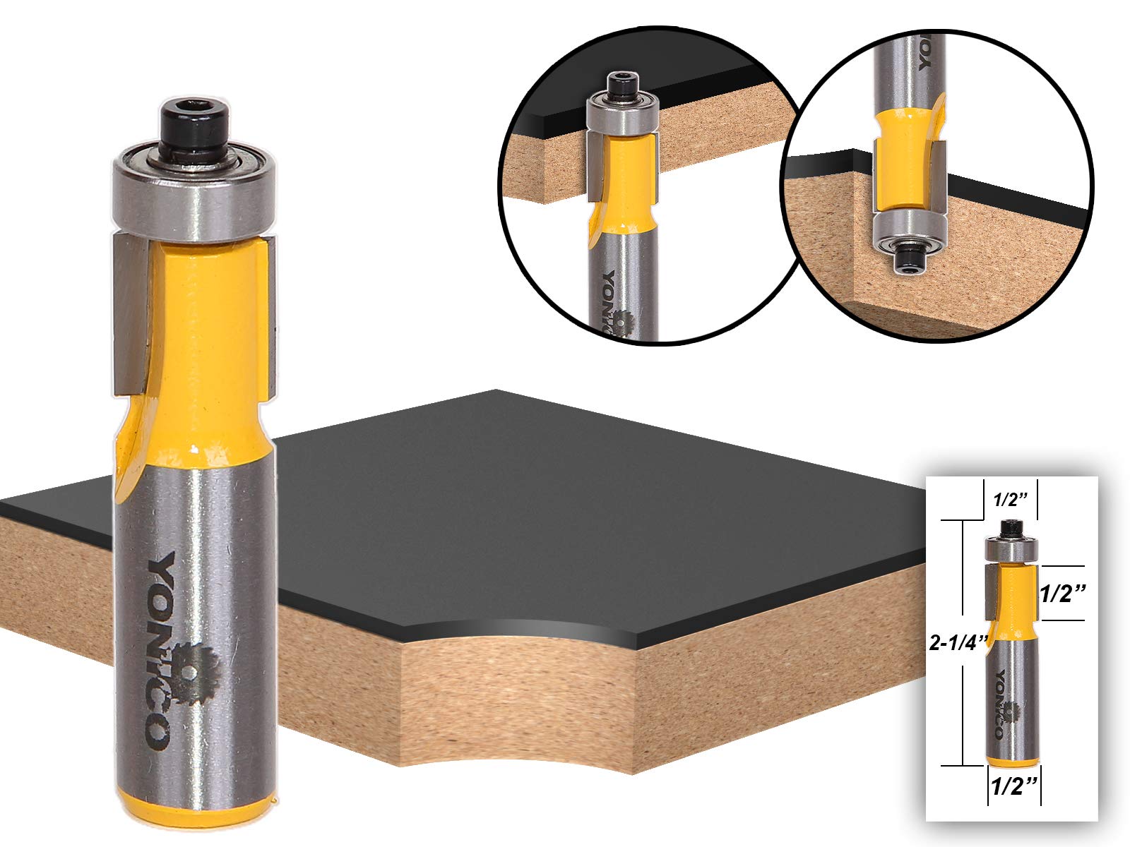 YONICO Pattern Bit Flush Trim Router Bits 1/2-Inch Height X 1/2-Inch Diameter 1/2-Inch Shank 14146