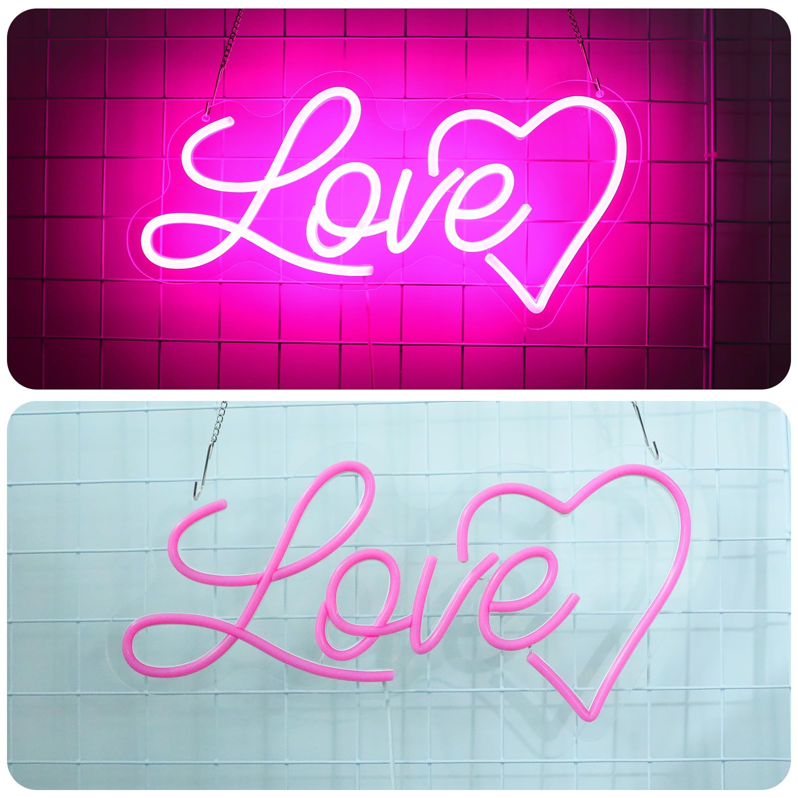 ENUOLI Insegna al neon Love, Illuminazione al neon per parete, Alimentazione USB, Cartello d'amore dimmerabile, Cuore Rosa, Decorazione per camera da letto, Casa, Matrimonio, Parete