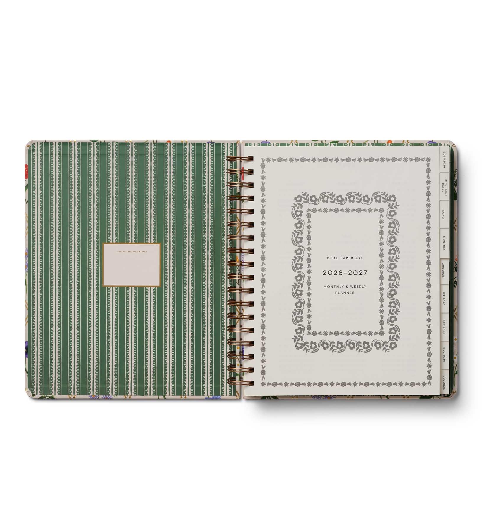 RIFLE PAPER CO. Agenda accademica 2027 con copertina rigida a spirale, 17 mesi, da agosto 2026 a dicembre 2027, 25,4 cm di lunghezza x 21,6 cm di larghezza, pagine settimanali e mensili, citazioni