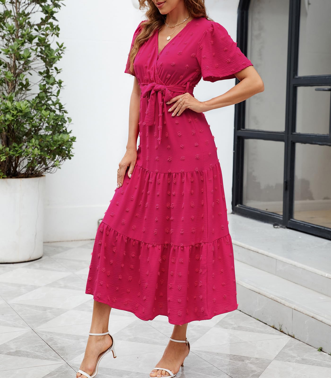 Estiti Casual da Donna Vestiti Estivi Eleganti Vestito Casua V Manica Corta Abiti da Donna Vestito Estivo Lungo