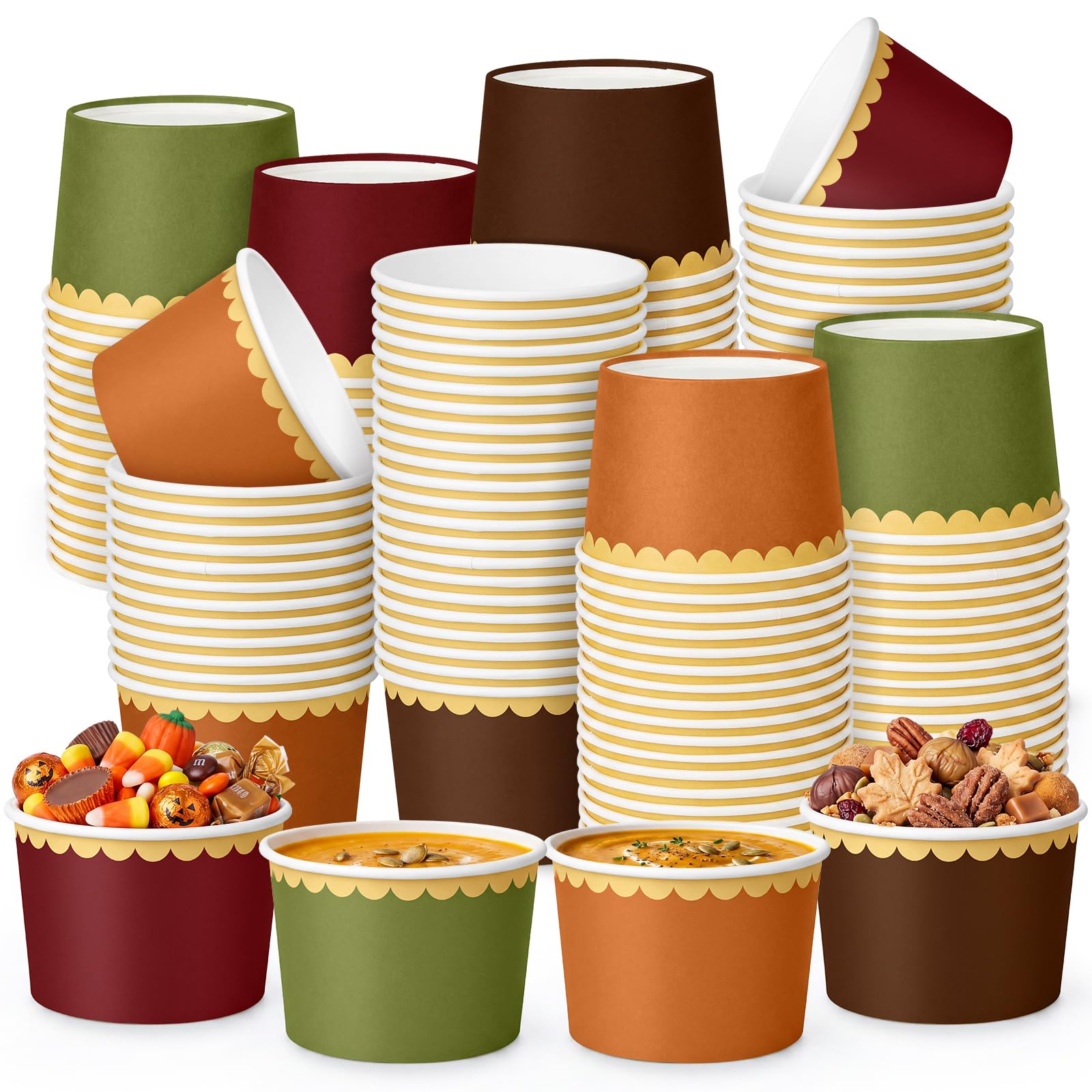 Zopeal 48 Pcs Fall Thanksgiving Disposable Paper Bowl with Gold Scallop