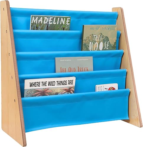 Miniatura 49 de Wildkin Estantería de madera para niños, diseño de lona premium con 4 estantes de tela, organizador para el hogar o el aula, natural con aguamarina
