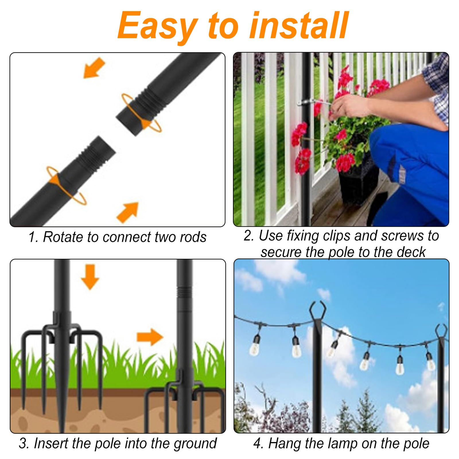 Lot de 2 guirlandes lumineuses en métal 10 pieds pour extérieur terrasse jardin