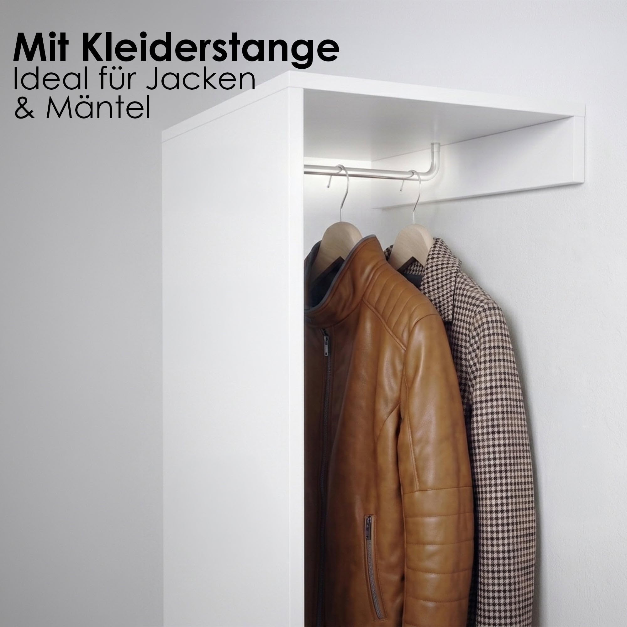 Garderoben-Set Nivo, Minimalistische Flurgarderobe mit Push-to-Open, Made in Germany Eingangsmöbel, Weiß matt (52 x 193 x 35 cm)