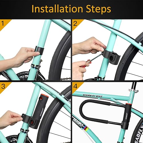 Miniatura 7 de Bike U Lock Heavy Duty Bike Lock Bicycle Lock, 16mm U Lock and 3ft  5ft  6ft Length Security Cable with Sturdy Mounting Bracket for Bicycle,