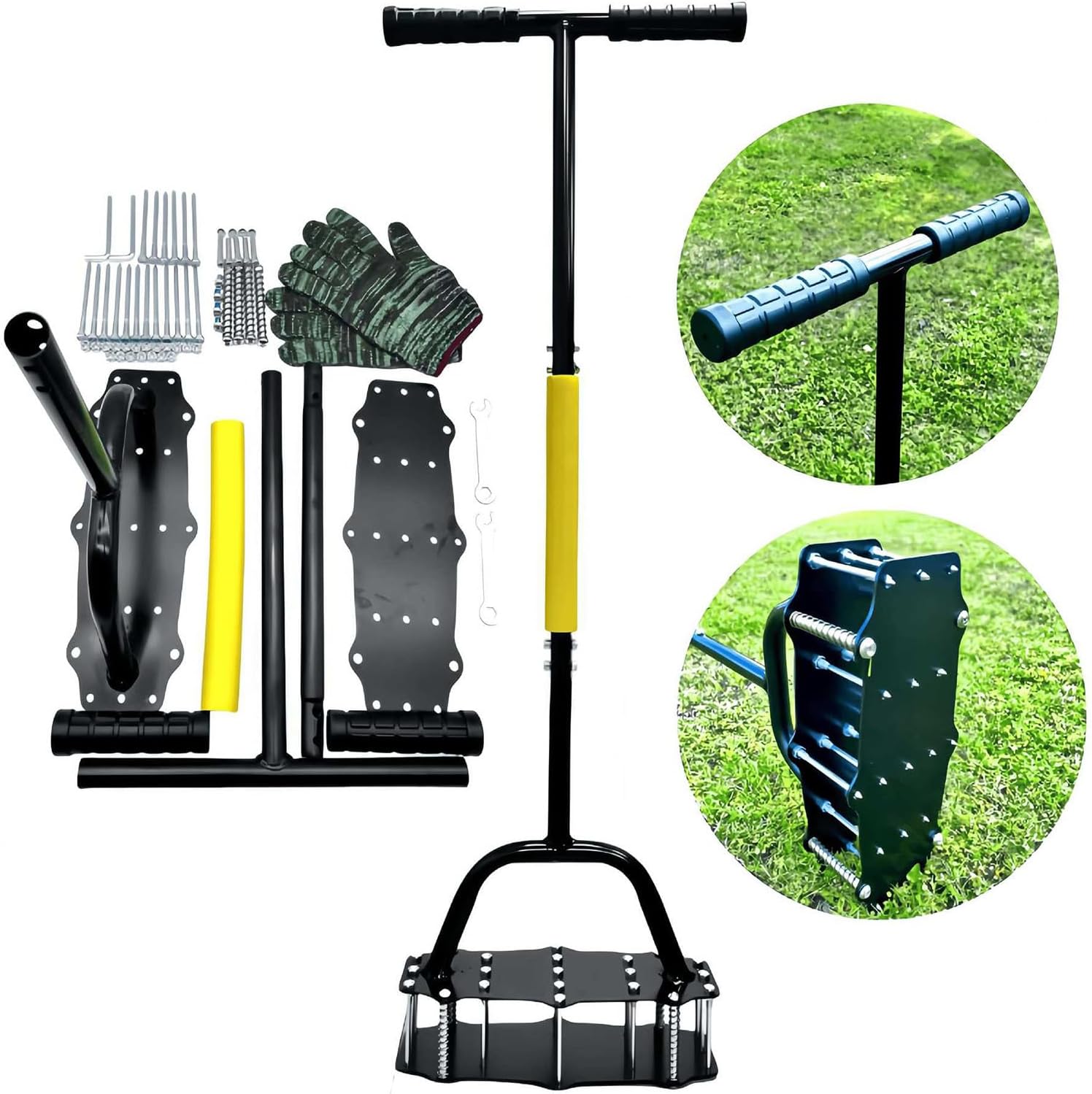 Manual Lawn Aerator Tool - Grass Soil Spike Loosener Device, Yard Aeration Sandals Alternative, Steel Spike Punch Tool | Heavy Duty Spring Loaded System for Enhancing Root Growth Garden Turf Care Rout