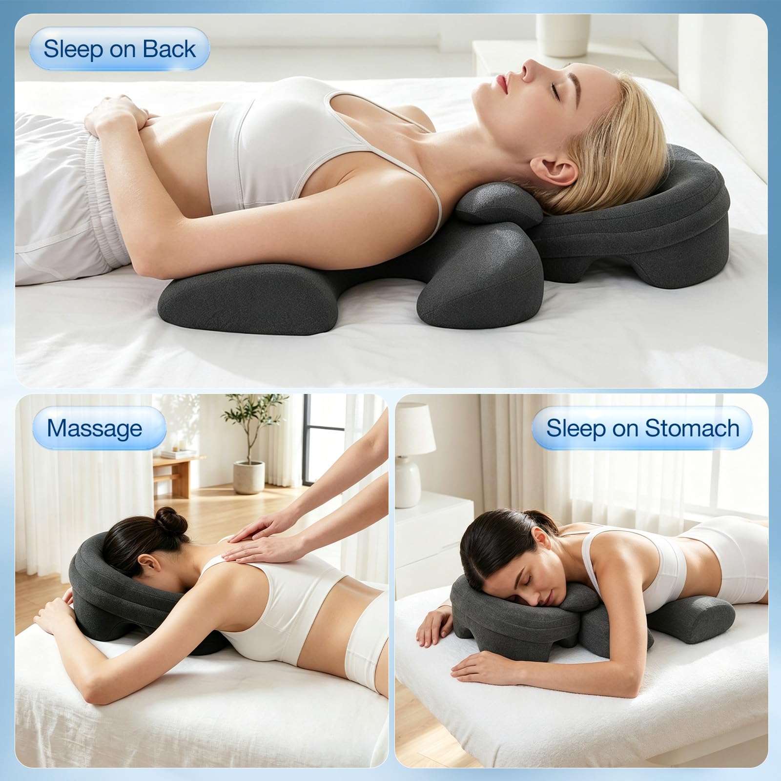 Massage-Gesichtskissen mit Bruststütze & Nackenkissen – Ergonomisches 2-in-1 Kombikissen für SPA & Salon Beidseitig nutzbar zum Anlehnen oder Hinlegen für Gesichtsbehandlungen und Massagen, Dunkelgrau