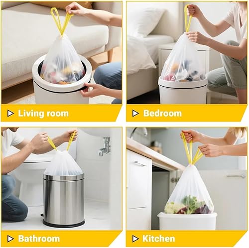 Miniatura 5 de Bolsas de basura pequeñas con cordón de 3 a 4 galones, 32 unidades, bolsas de basura para baño y cocina, resistentes a desgarros, a prueba de fugas,