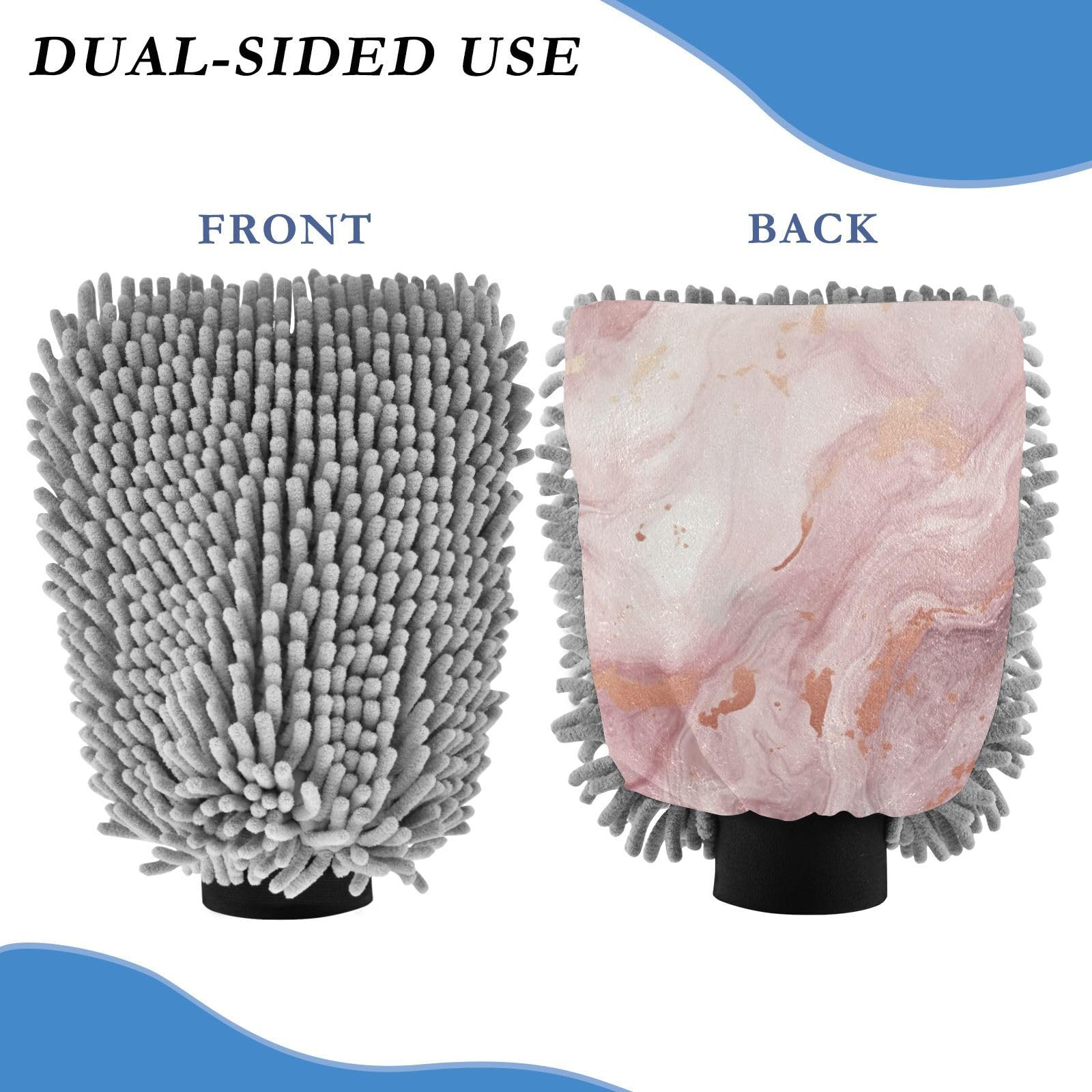 Hezely Pink Marble Ink Car Wash Mitt, 2PK Scratch Free Lint-Free for Car Washing and Detailing
