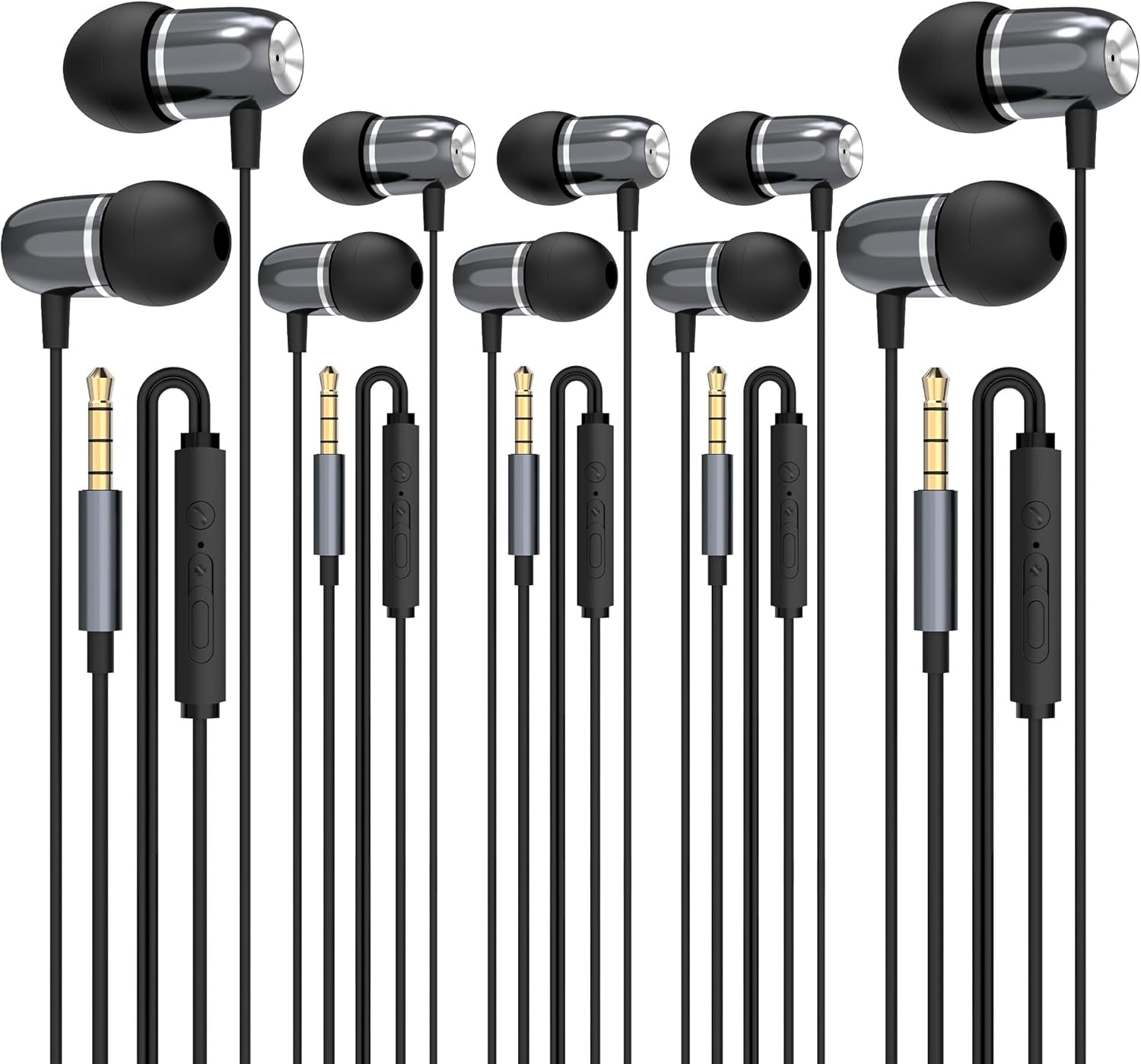 MORMOQUE EP05 Wired Earbuds 5 Pack,3.5 mm Jack Noise Isolating Earphones,in-Ear Headphones with Microphone,HD Bass Audio Ear Buds,for Small Ears canals Women,Teens Boys Girls and Adult (Black)