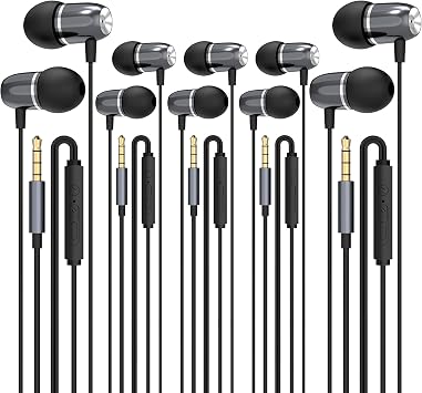 MORMOQUE EP05 Wired Earbuds 5 Pack,3.5 mm Jack Noise Isolating Earphones,in-Ear Headphones with Microphone,HD Bass Audio Ear Buds,for Small Ears canals Women,Teens Boys Girls and Adult Black