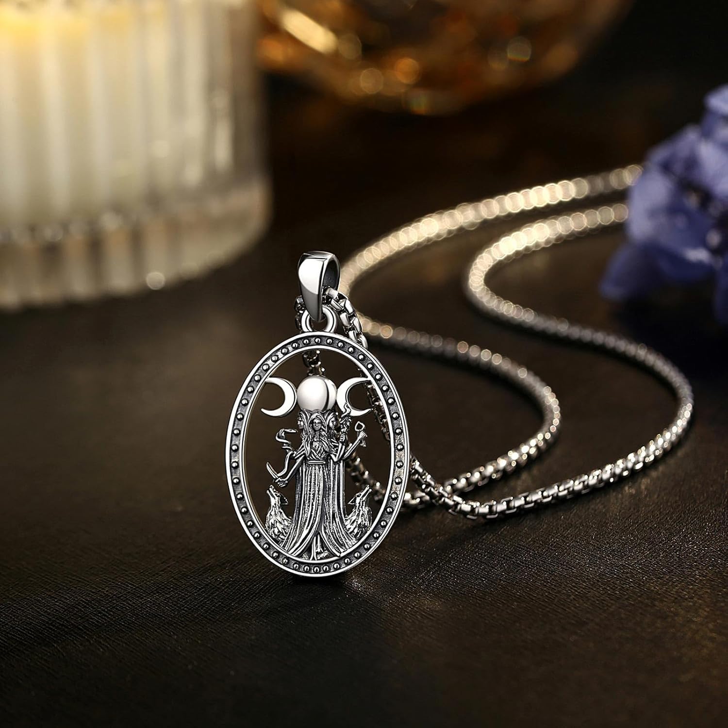 925 Sterling Silver Hecate Hekate Triple Moon Goddess Persephone Goddess Necklace Pendant for Women Men, Greek Spiritual Pagan Wiccan Necklaces Protection Amulet Mystical Witchy Jewelry Gifts - Image 5
