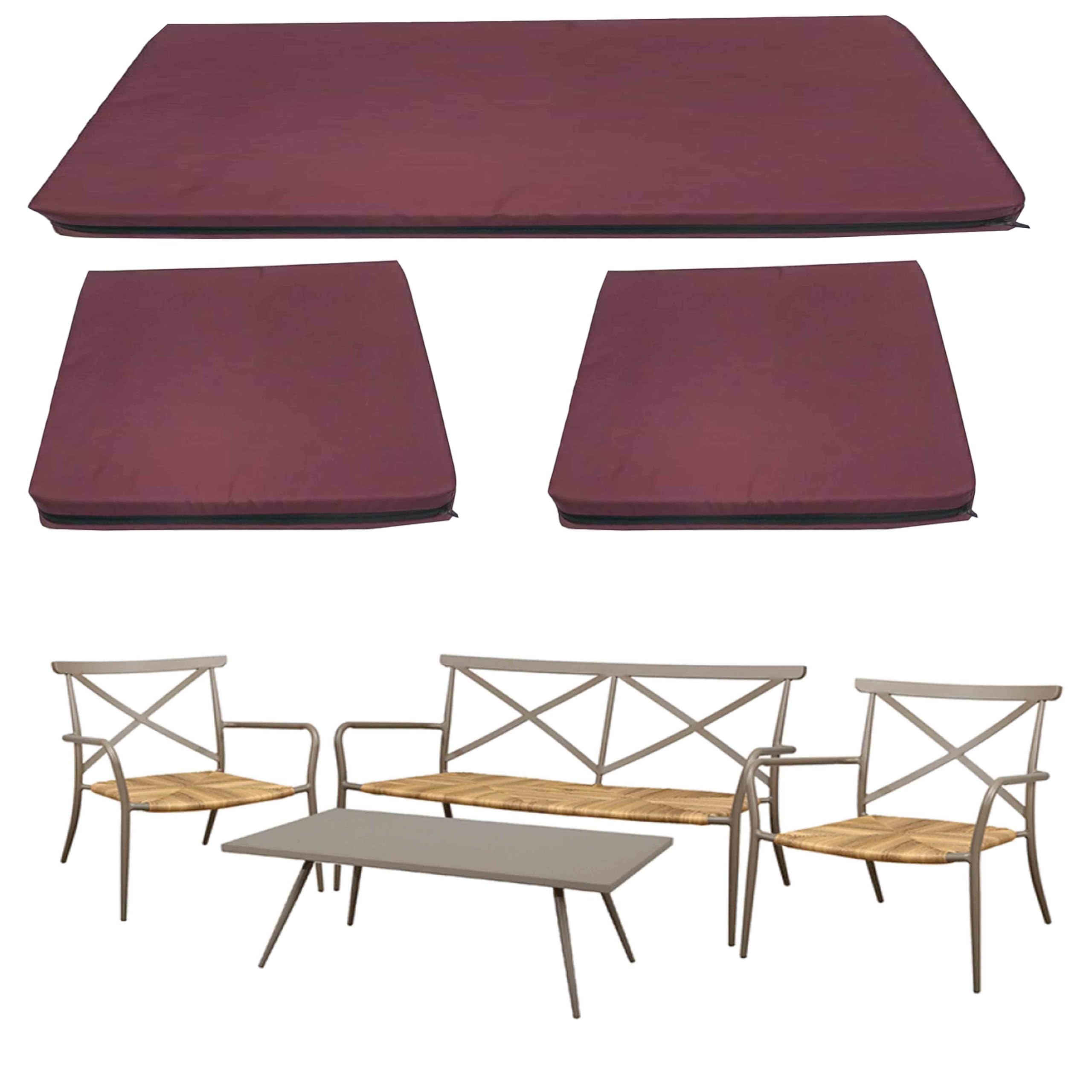 GRIZZLY FOAM Waterproof Replacement Cushion Set for Rattan Chairs 3pc Furniture Chair Indoor/Outdoor Removeable Zipped Cover Ask Any Customize Size (Burgundy, 18x42x2inch 16x16x2inch)