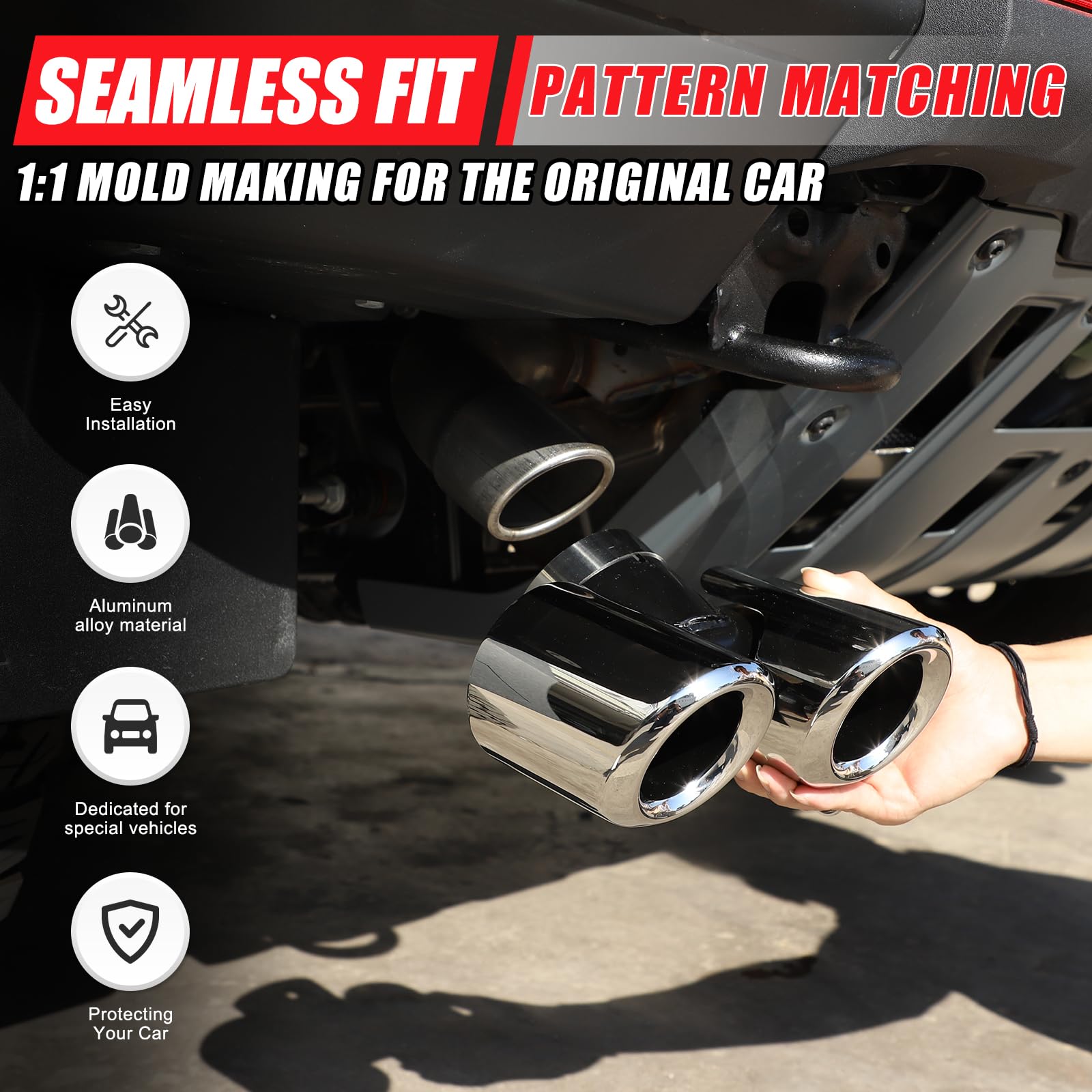 Quad Staggered Gloss Exhaust Tip Compatible with Ineos Grenadier 2020-2024 Stainless Steel Car Exhaust Tip Decorative Accessories Polished — view 3