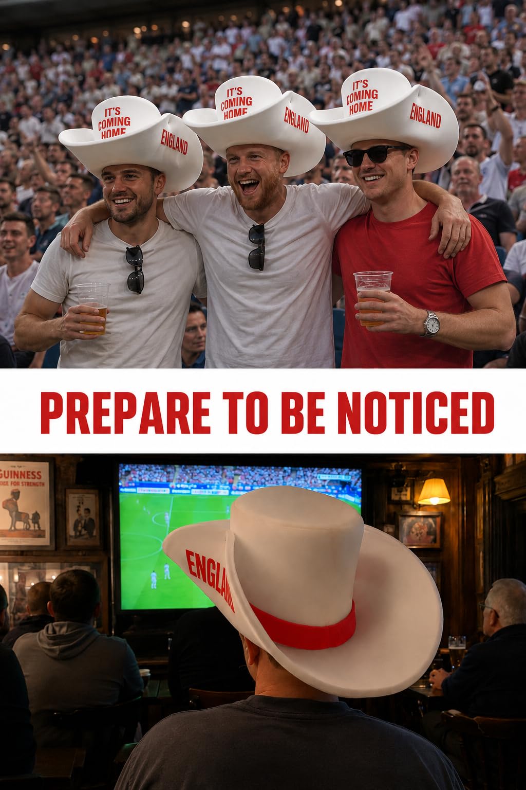 Cappello gigante da cowboy in schiuma da 58 cm, con scritta "It's Coming Home", cappello divertente oversize per tifosi dell'Inghilterra, accessorio per mondiali, euro e partite
