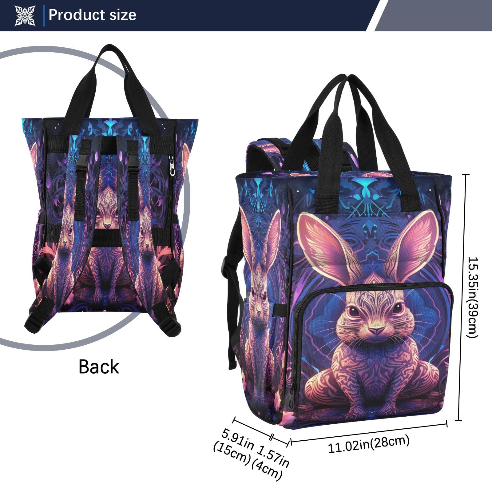 Conejo Espacio Abstracto Azul Mochilas de Pañales para Gran Capacidad Pañal Bolso Mochila para Viajar al Aire Libre Mamá y Papá
