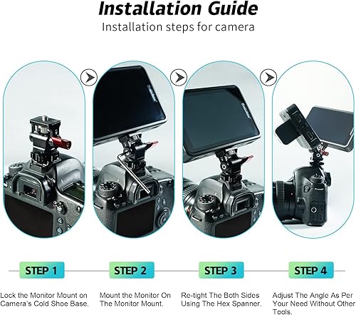 Miniatura 6 de Desview Soporte para monitor de cámara, giratorio de 360 e inclinación de 180 Soporte ajustable para monitor de campo con zapata fría para monitor