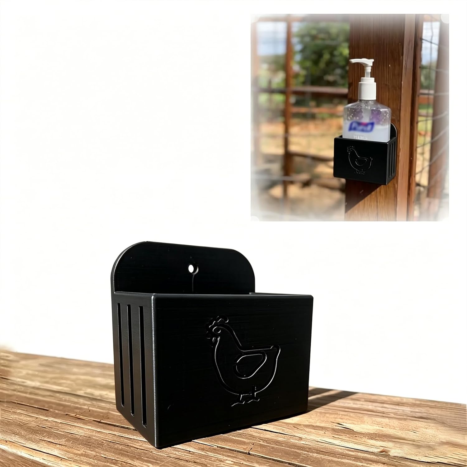 Chicken Coop Hand Sanitizer Holder Compatible with Purell 8-Ounce– Rustic Farmhouse Decor Wall Mount Dispenser Caddy – Perfect for Chicken Runs & Outdoor Use (Black)