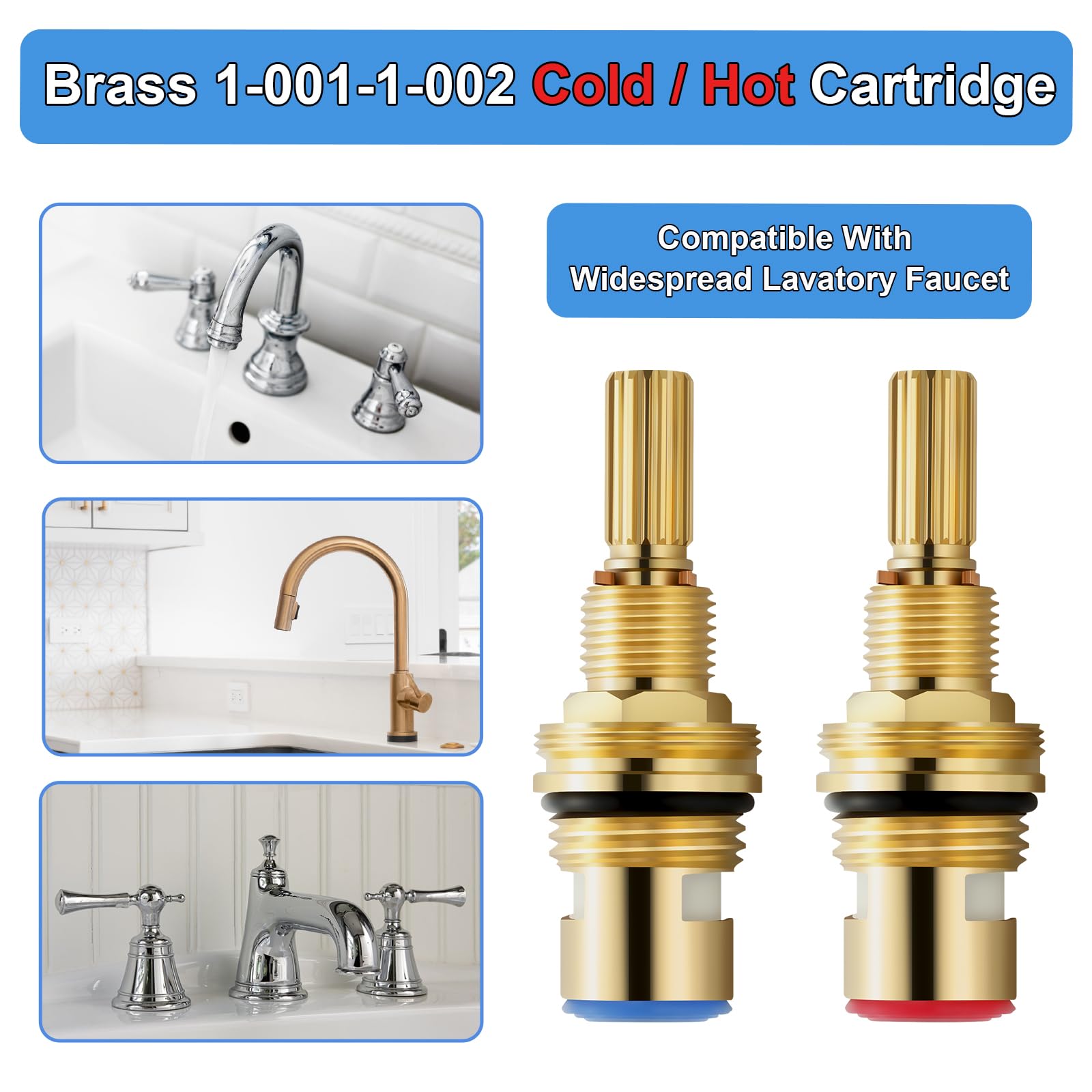 Brass 1-001 & 1-002 Ceramic Faucet Cartridge Set – Cold & Hot Widespread Replacement (2-Pack)