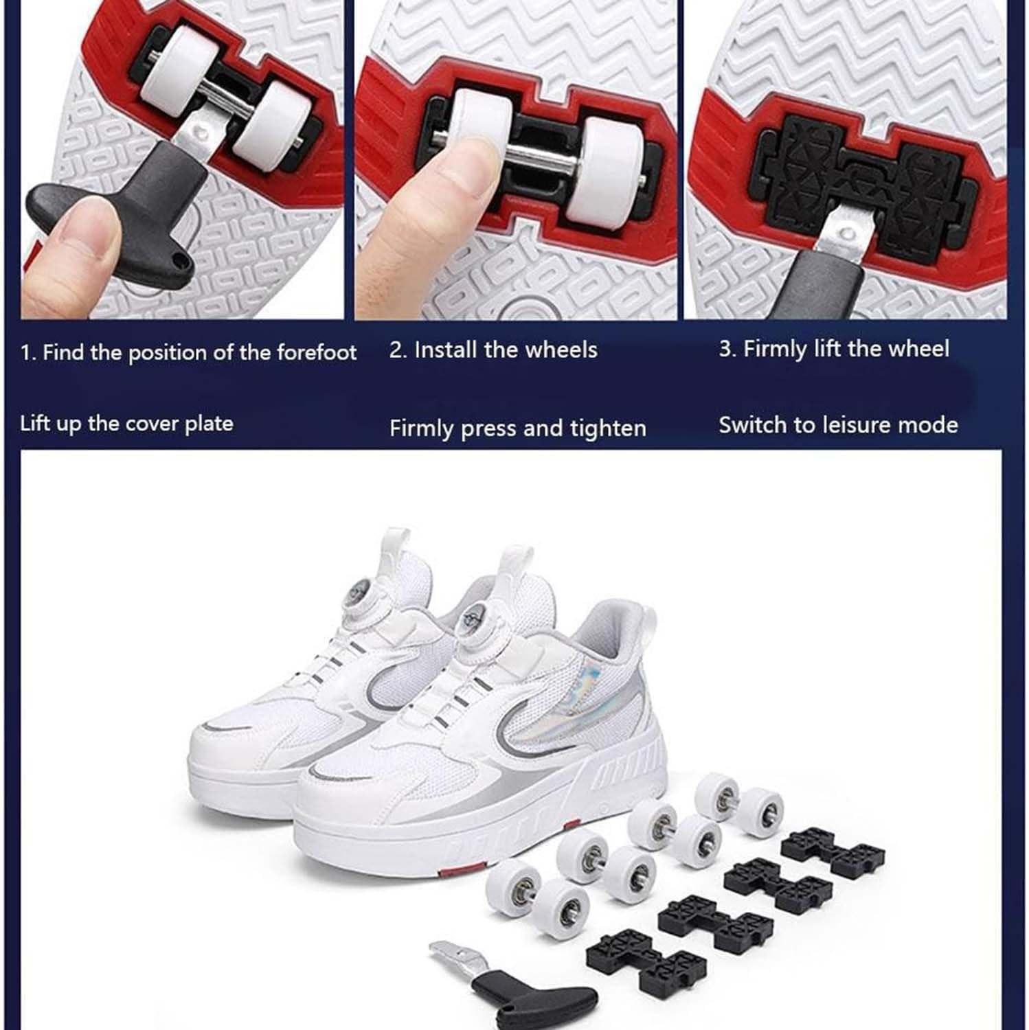 Roller Skates for Boys and Girls,Shoes with Wheels,4 Wheels Sports Shoes, Skateboard Shoes, 2 in 1 Multifunctional Shoes, Birthday Gift-B||33