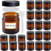 24 Pack 4oz Amber Glass Jars with Lids & Inner Liners - Leakproof Travel Containers for Creams, Lotions, Cosmetics, Body Scrubs