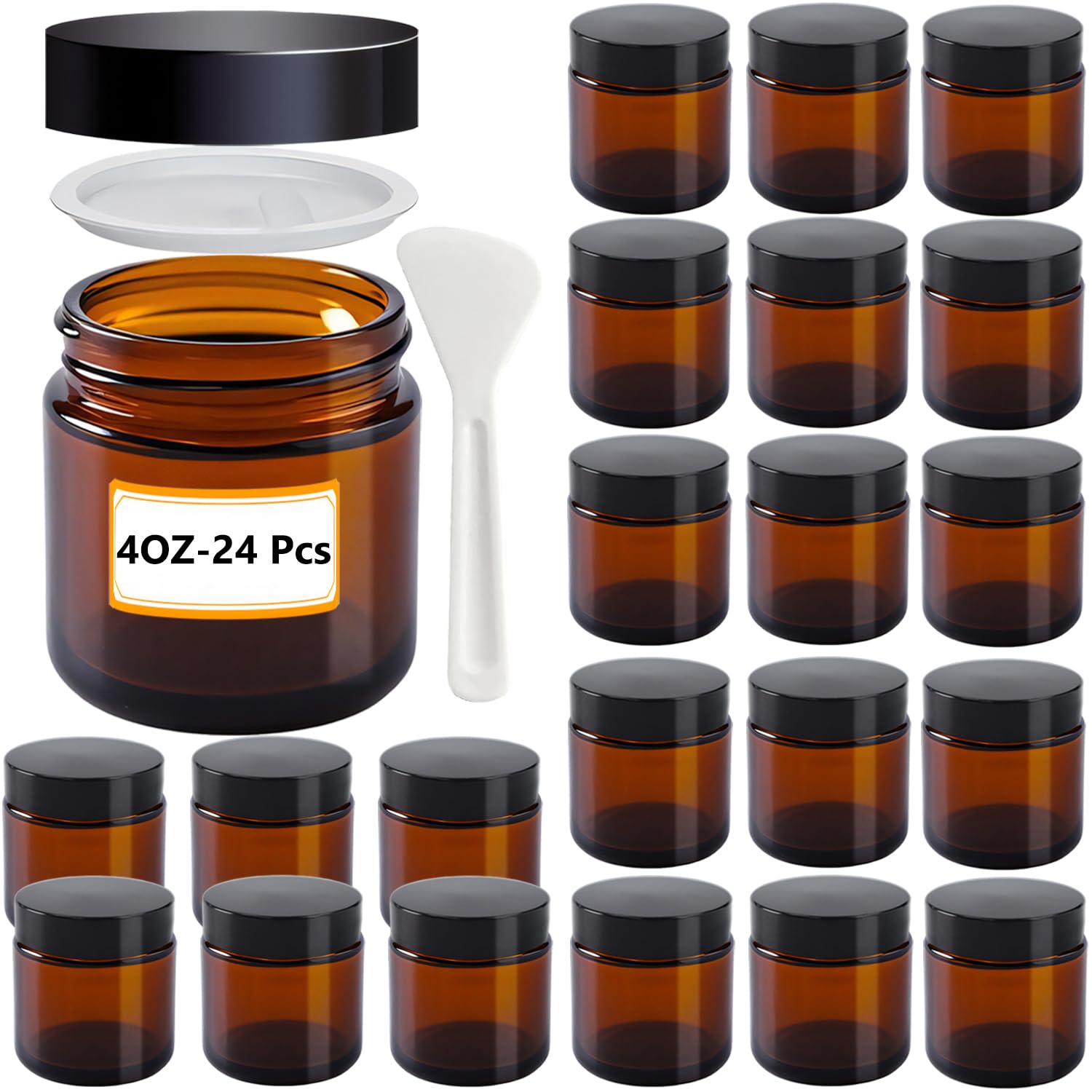 Bozhuo 4 oz Amber Glass Jars 24-Pack