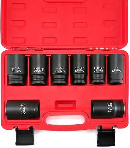 Miniatura 8 de Juego de llaves de impacto profundo de 34 pulgadas, 6 puntos, SAE (1 a 1-12 pulgadas), 8 piezas, Cr-Mo. Juego de llaves de impacto resistente.