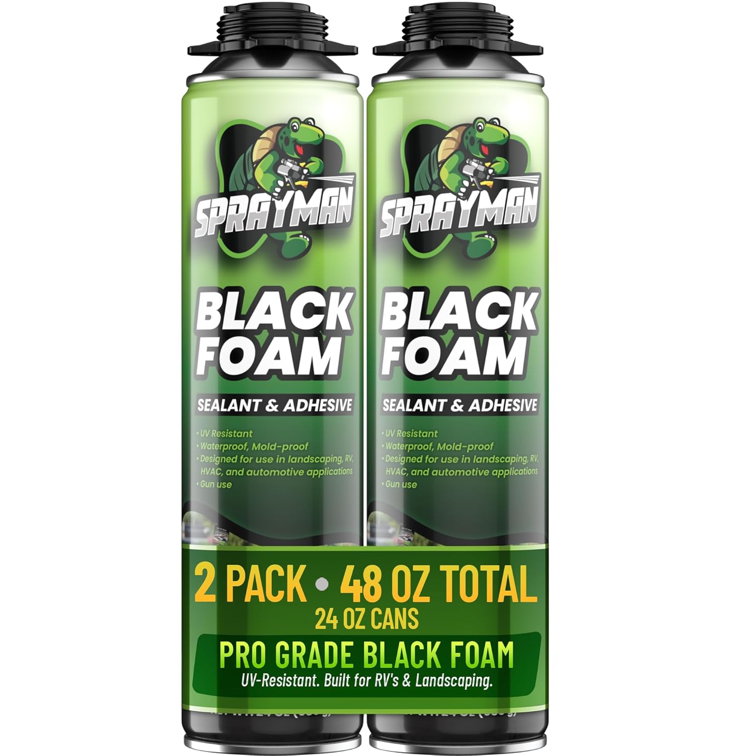 Sprayman Black Foam Sealant - (2x24 Oz) Expanding Polyurethane Pond & Landscape Foam, UV Resistant, Water Proof, Acoustic & Thermal Insulation, Gun Not Included - 2 Pack