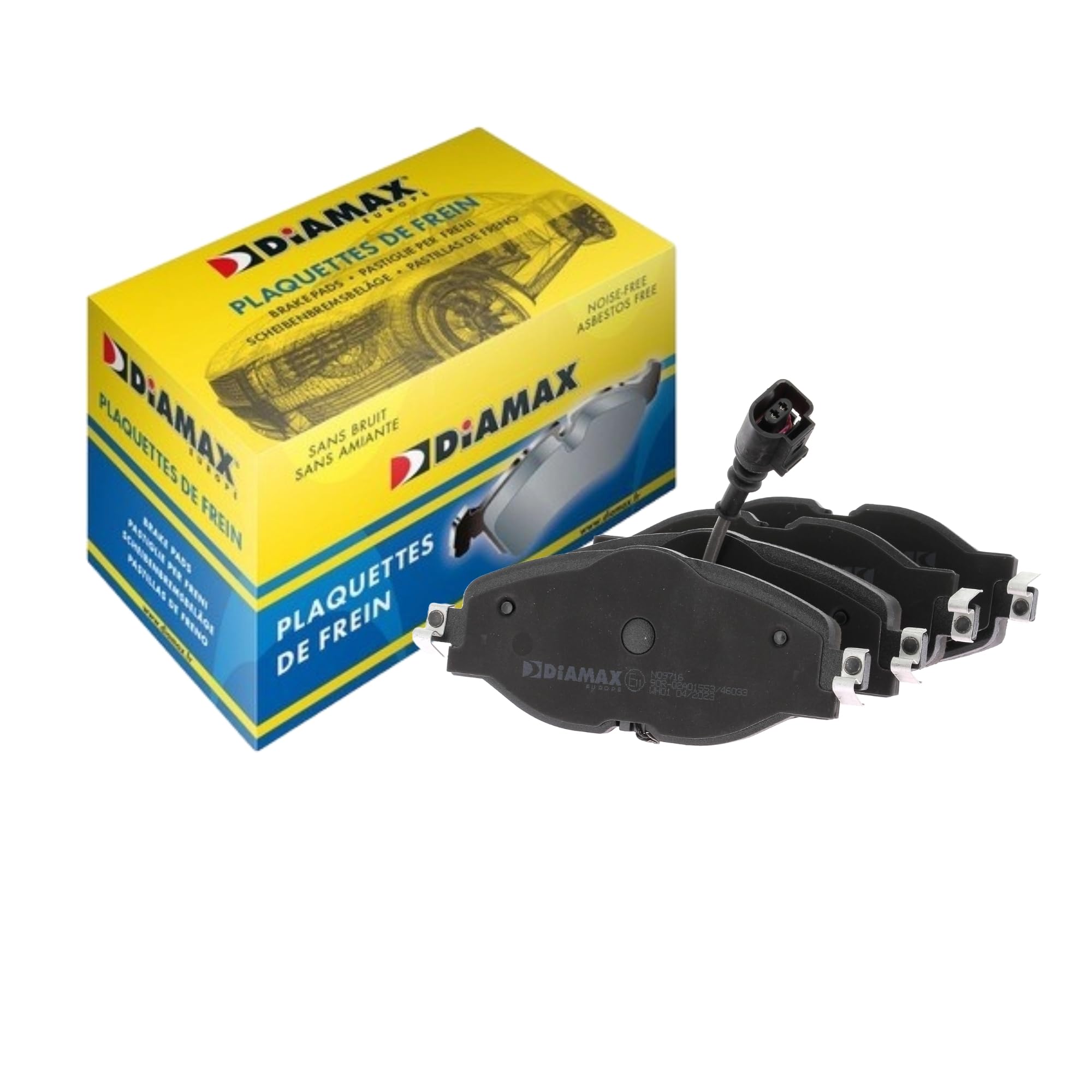 DIAMAX Kit pastiglie freni Anteriore con sensore usura integrato N09716 Compatibilità con VW Golf 7 Hatchback 5G1, BQ1, BE1, BE2 T-Roc A11 Golf 8 Hatchback CD1 TIGUAN AD1, AUDI A3 Sportback 8VA, 8VF