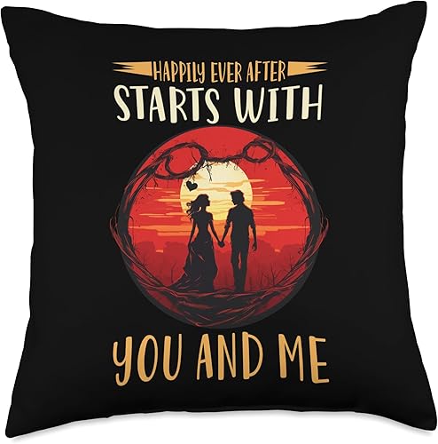Miniatura 1 de Love Romance Happily Ever After Starts with You and Me Valentines Day Throw Pillow, 18x18, Multicolor