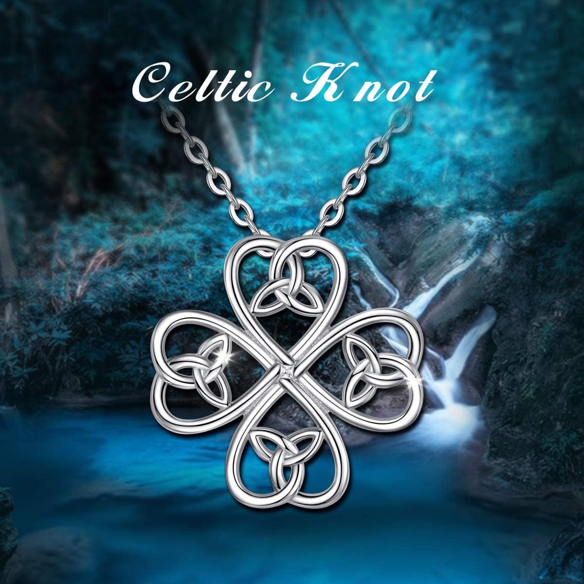 INFUSEU 2 Pack Sterling Silver Necklaces for Women Girls - Abalone Moon Star & Celtic Four Leaf Clover Pendant, 18" Chain