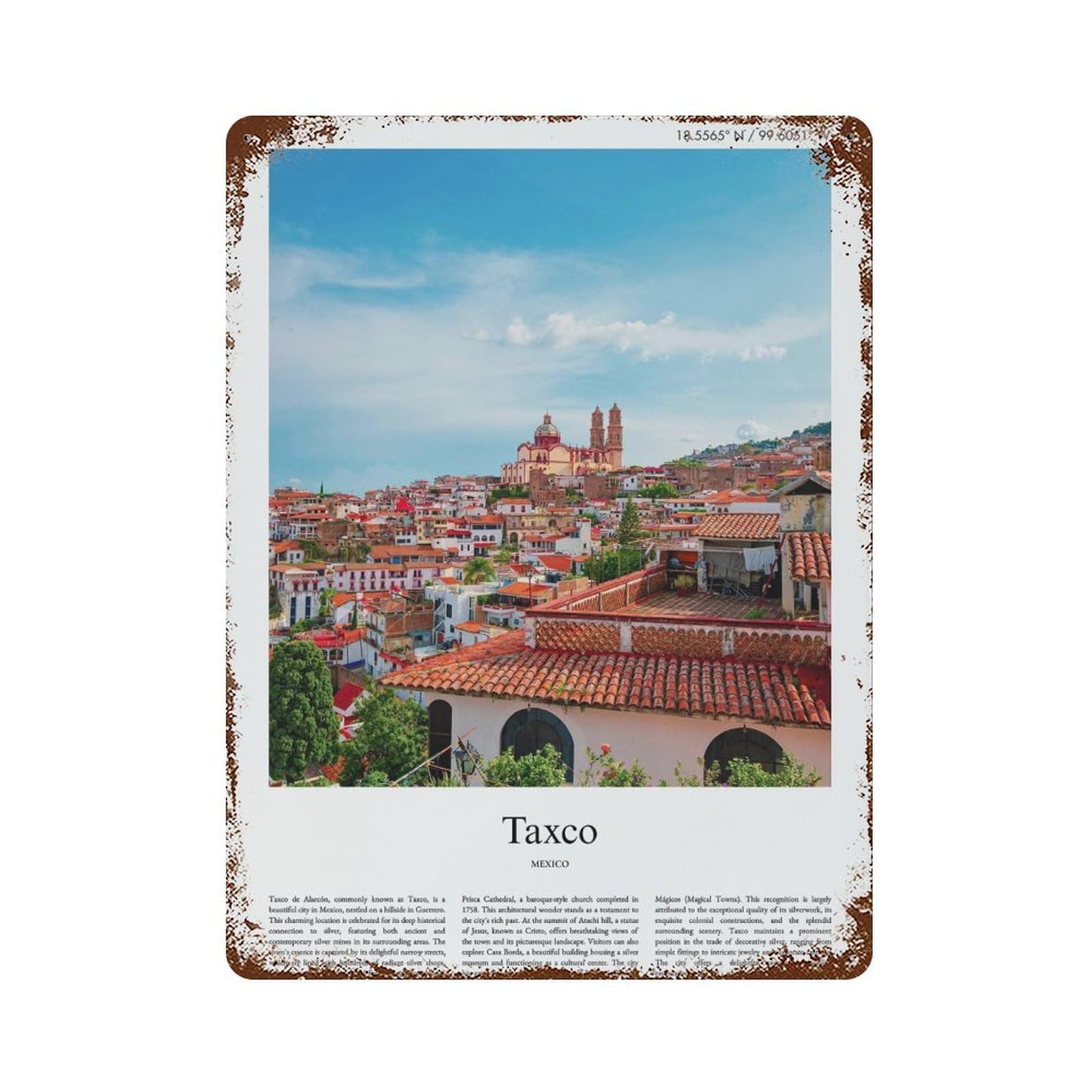 xiaoxiaoshen Taxco Mexico City Scenery Wall Decor Art Metal Tin Poster Modern Home Decor Art Home Bar Shop Decorations Vintage Sign 40x30cm