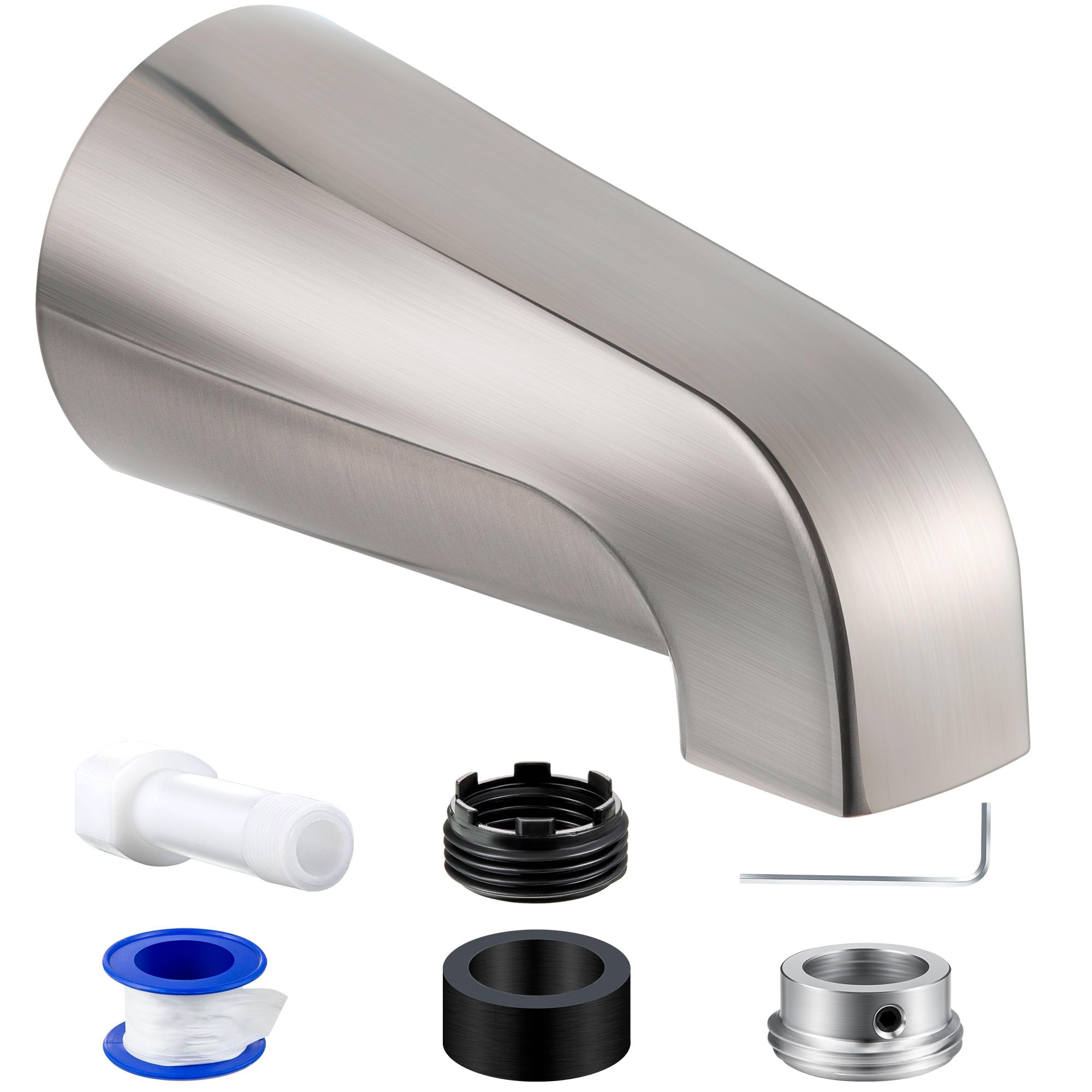 Dreyoo Tub Spout (Universal Fits 1/2" Copper Pipe, 1/2" IPS and 3/4" IPS), Bathroom Bathtub Faucet with Adapters and Hex Wrench(Brushed Nickel,Without