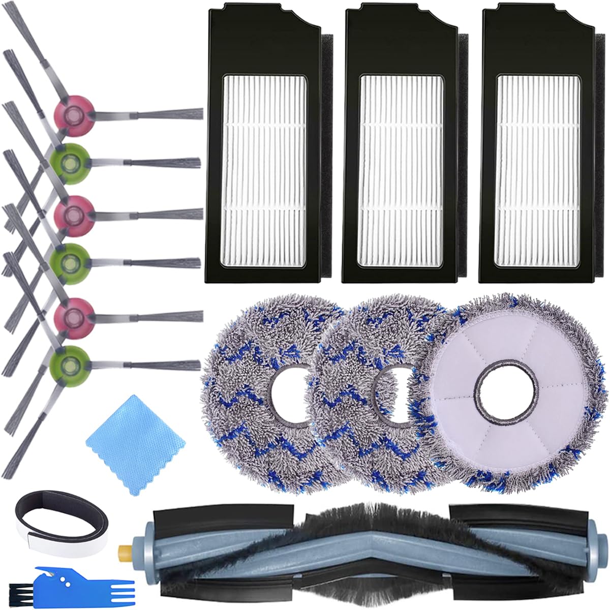 EATBALE Replacement Accessories Kit for Ecovacs Deebot X1 Omni, Deebot X1 e Omni, X1 Turbo, T10 Turbo, T10 Omni Robot Vacuum Cleaner Parts, 1 Main Brush, 6 Side Brush, 3 Filter, 3 Mop Pads (13Pcs)