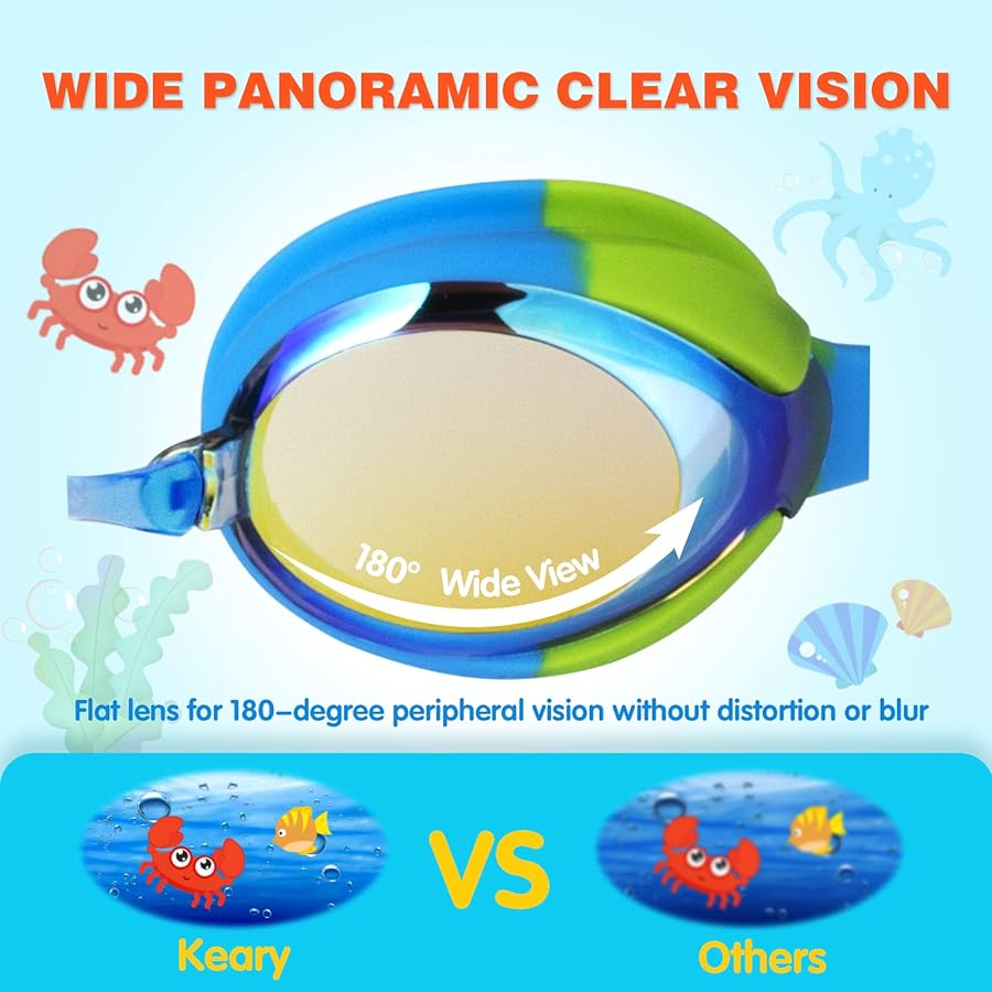 Keary 2 Pack Kids Swim Goggles Swimming Goggles for Toddler Children Girls Boys Youth, Anti-Fog Waterproof UV Protection No Glare Clear Vision Mirrored Flat Lens Water Pool Goggles with 3 Nose Pieces - image 6