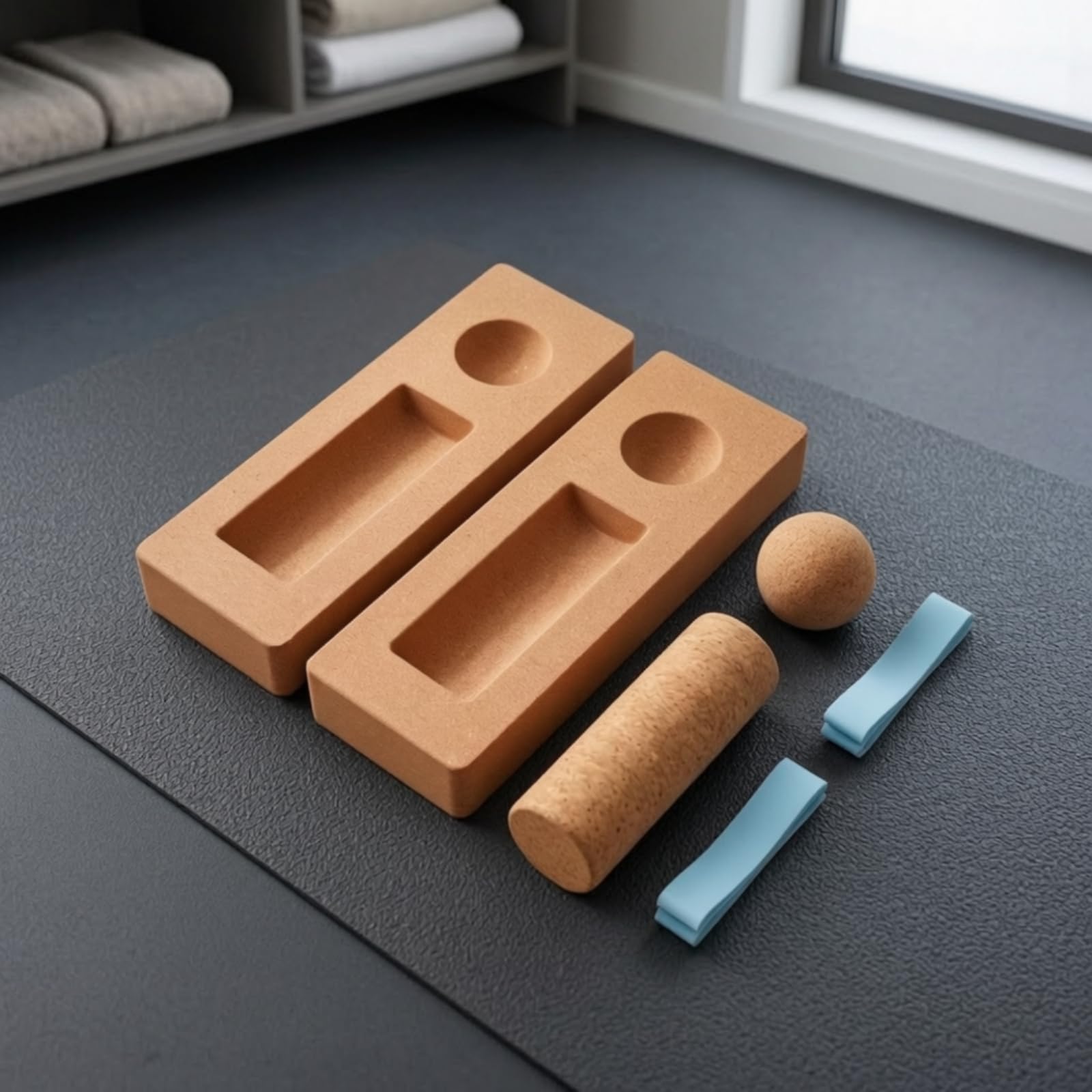 Cork Balance Blocco Allenamento Stabilità Fitness Supporto Antiscivolo Finitura Opaca con Scanalatura Lunga Adatto per, Set Di Bilanciamento In Sughero Con Palla In Silicone 10 30cm