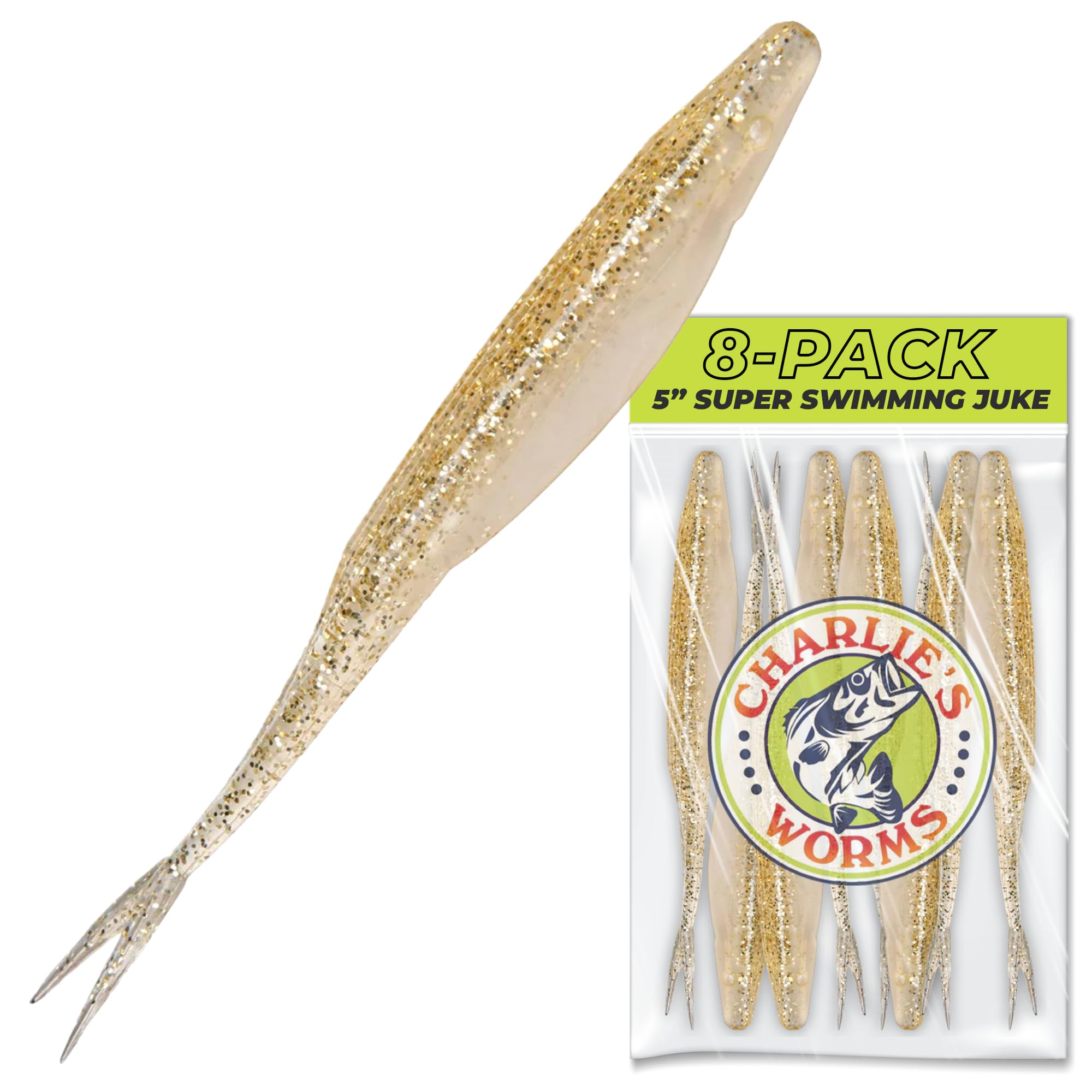 Super Swimming Juke – Scented Soft Plastic Swimbait Lures for Freshwater & Saltwater Bass Fishing, Paddle Tail Minnow Design, Weedless, Topwater Action, 5" in Variety of Colors, 8 Pack