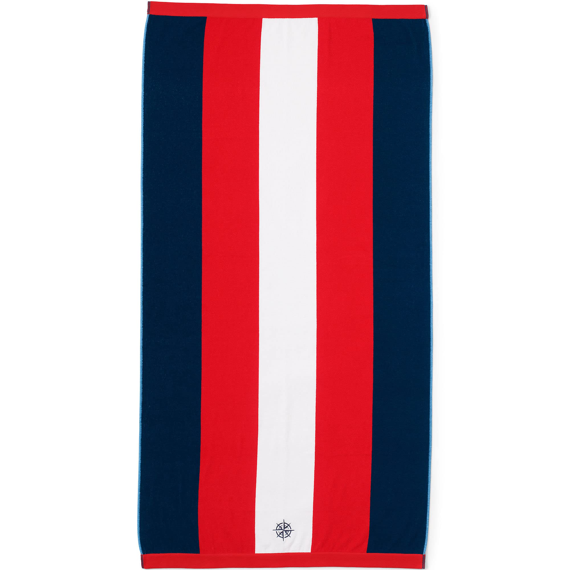 Lands' End Rugby Stripe Beach Towel Bright Cherry Stripe