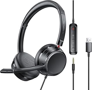 Tribit USB Headset with Microphone for PC, CallElite83 Stereo Wired Headphone with Noise Cancelling Mic, 3.5mm/USB, in-Line Controls, Mute Button, Phone Headset for/Mac/Laptop/Home/Office/Skype/Zoom