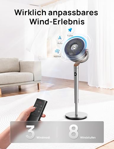 DREO 23dB ventilateur sur pied silencieux, portée de 24M, volume d'air 1200m³/h, turbo circulateur, hauteur de 102CM, 3 modes, 8 vitesses, oscillation omnidirectionnelle 120°+120°, PolyFan 502 - 6