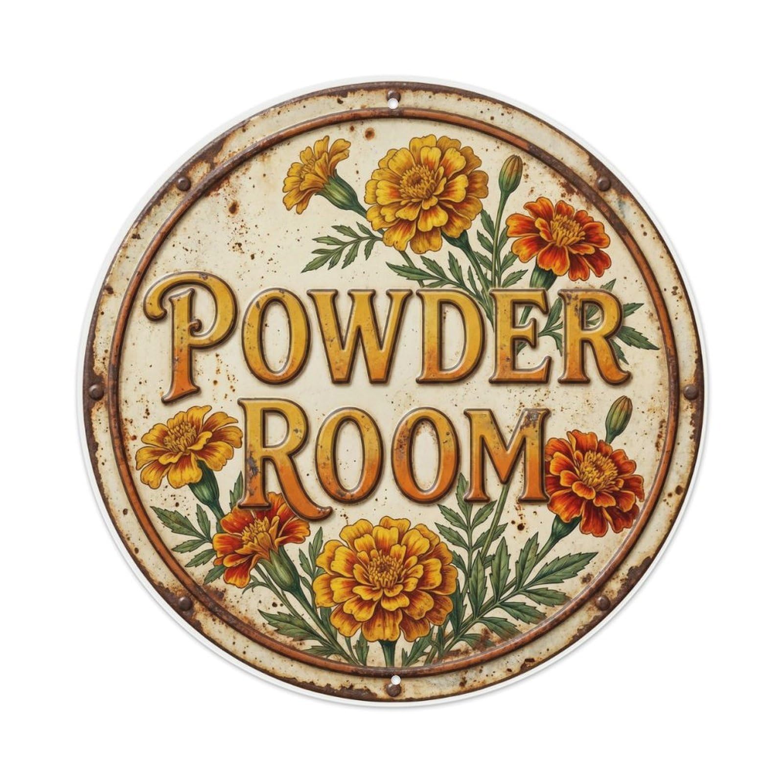 Botanical Floral Vintage Label Powder Room Marigold Metal Tin Sign