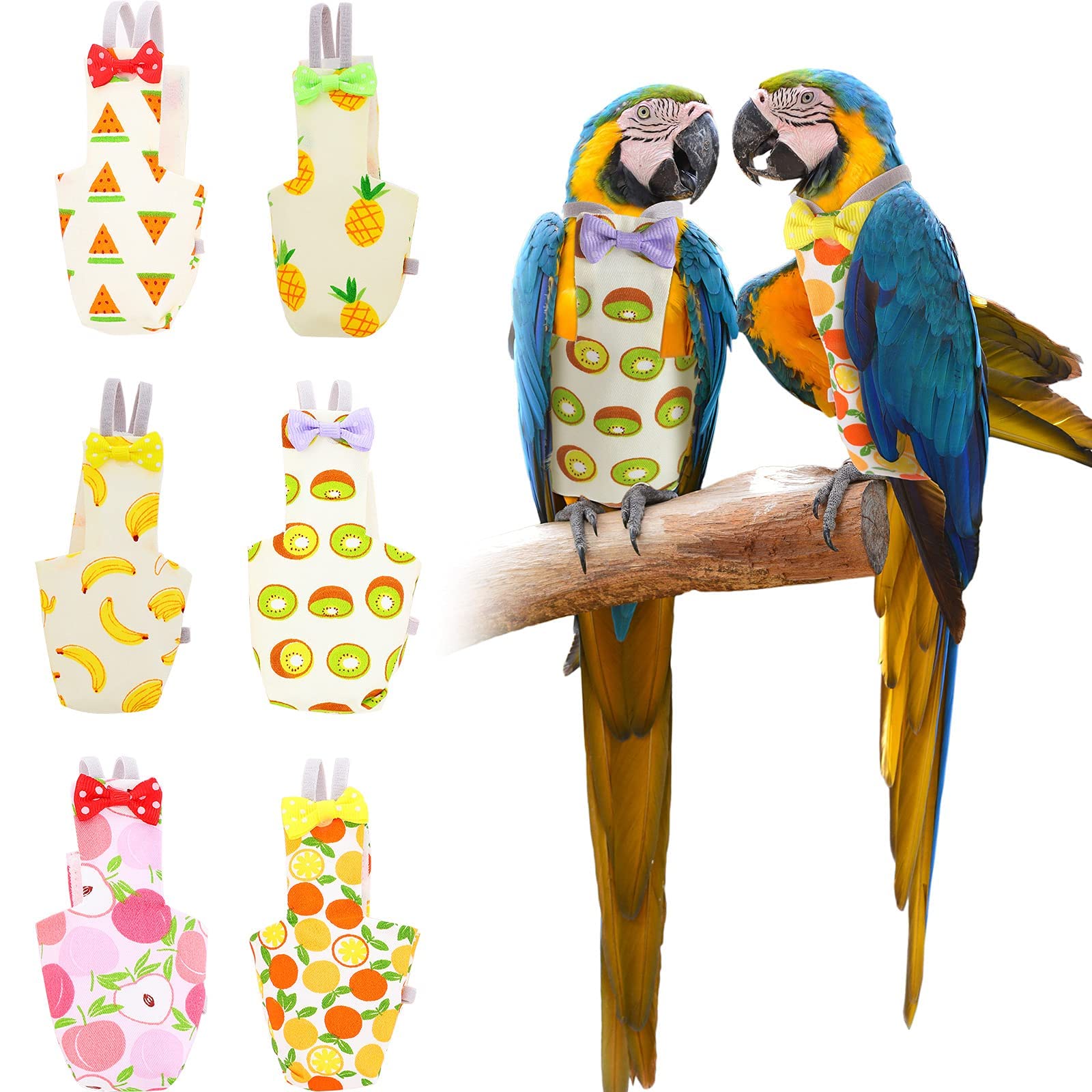 KASTWAVE 6 Pieces Bird Diaper, Washable Parrot Diapers, Reusable Bird Flight Suit Diaper Waterproof Inner Layer Protective Parrot Nappy Clothes for Parakeet Parrot Mini Macaw Budgie Canary (M)