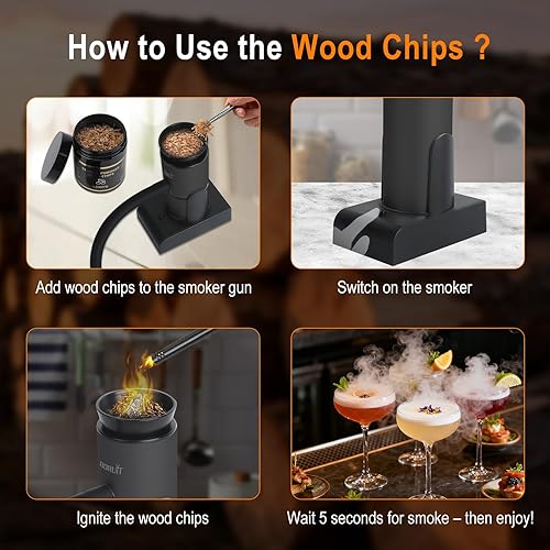 Miniatura 5 de BORUIT Virutas de madera para ahumar  4 sabores de manzana, cereza, nuez y roble  Virutas de madera natural para ahumar whisky, bourbon, bebidas,