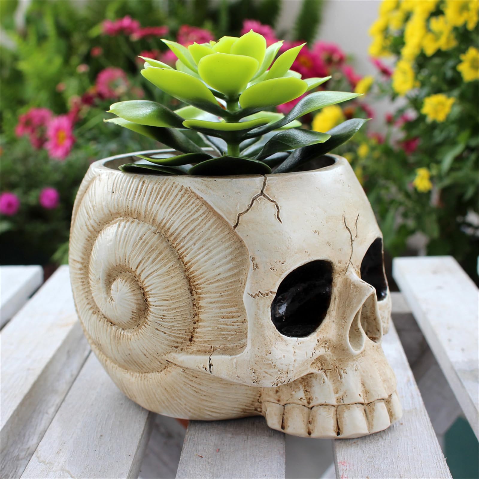 Pot De Plante En Résine Forme Crâne - Blanc - Dimensions 13x9x9 Cm - Décoration Mexicaine