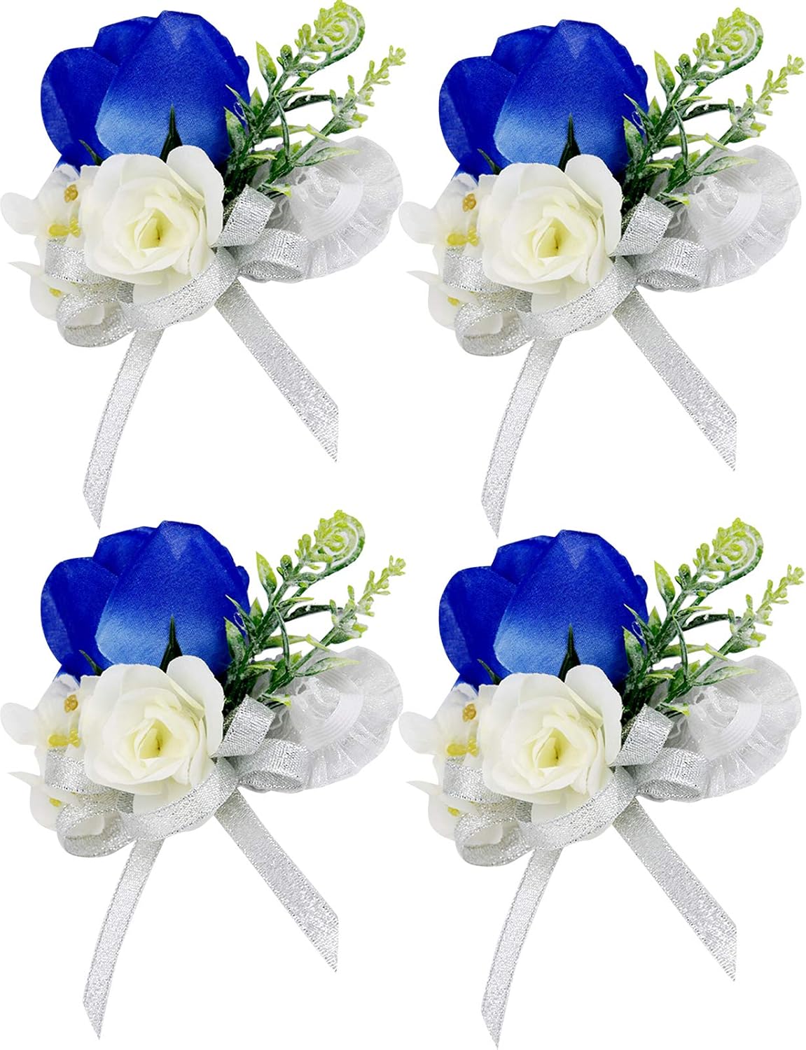ChezMax Handmade Rose Wrist Flower Artificial Hand Flower with Ribbon 4 PCS for Bride Groom Wedding Prom Party
