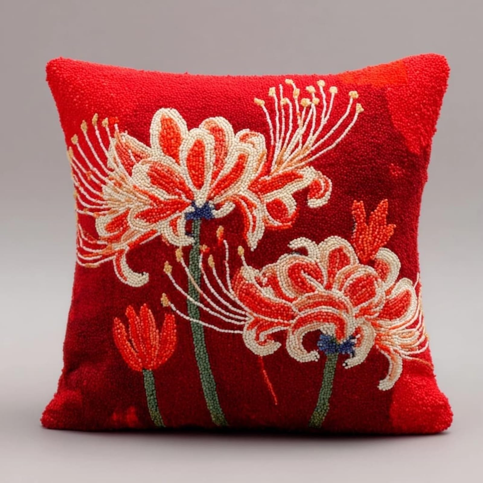AxiangziK 43x43cm Latch Hook Cushion Making Kit,Beautiful Lycoris Radiata DIY Latch Hook Pillow Cover kit,Soft Yarn Pillow Set,Ideal Creative Gift for Adults
