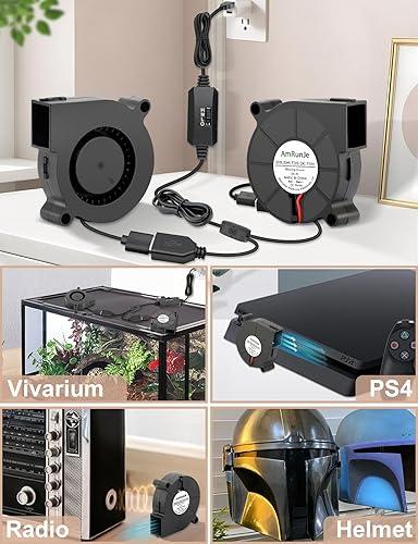 Miniatura 2 de Ventilador USB de 1.969 in x 0.591 in, paquete de 2 ventiladores de jaula de ardilla de 5 V con velocidad variable para enfriar, impresora 3D,