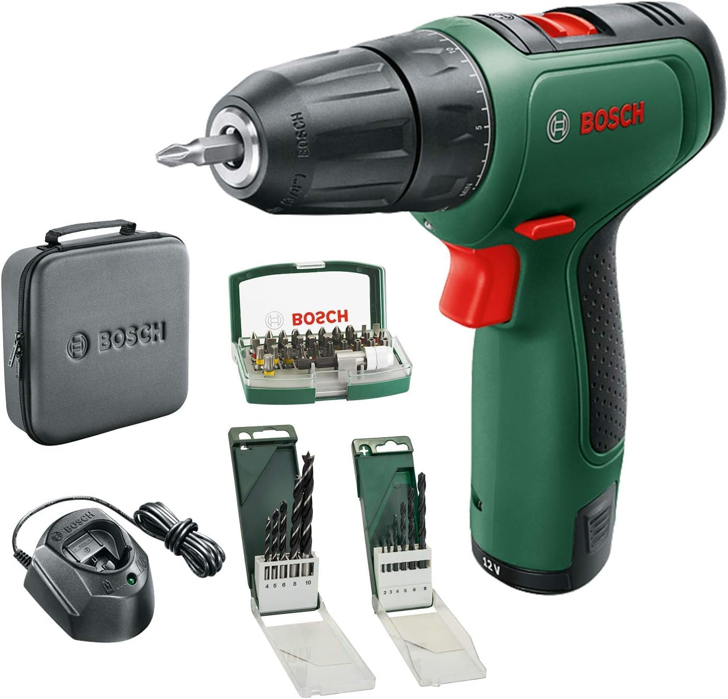 Avvitatore a batteria Bosch EasyDrill 1200 (batteria da 12 V 2,0 Ah, set trapano e cacciavite) - Edizione Amazon + Pistola incollatrice GluePen (caricatore micro USB, 4 x colla, 3,6 Volt)
