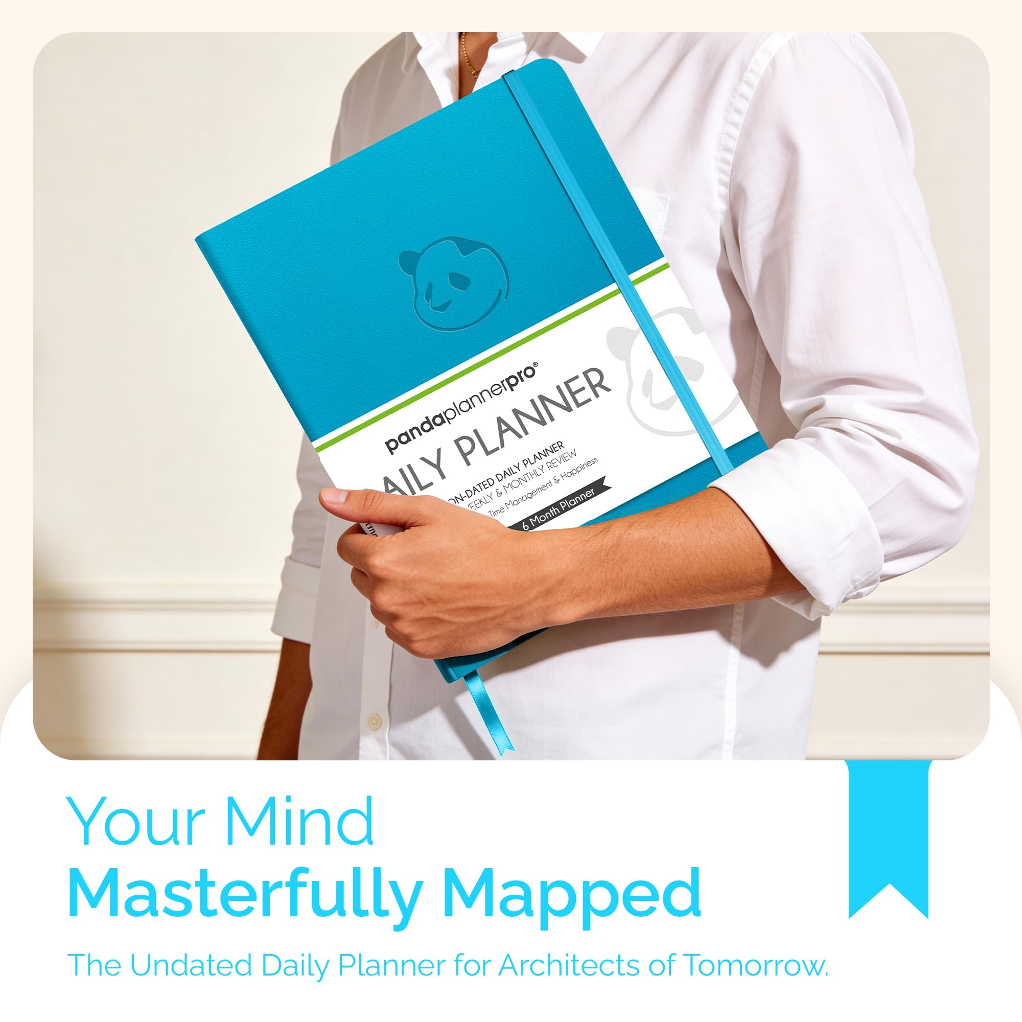 Panda Planner Pro A4 Daily Planner 2026 – 6 Month Academic & Daily Monthly Planner, Large 8.5x11 Undated Calendar & Weekly Layouts, Study Planner, Goal Setting, Habit Tracker & Productivity Organizer – Cyan Blue