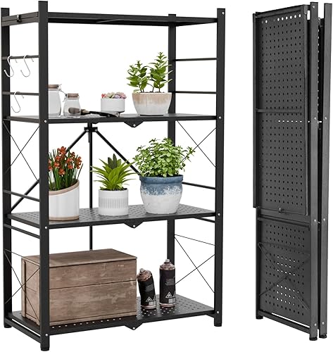 EAGLE PEAK Estante plegable para invernadero de 4 niveles, estante de almacenamiento de metal resistente, estantería de acero sin montaje, soporte